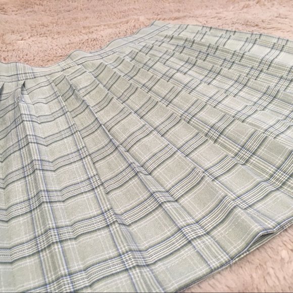 Romwe Pistachio Green Plaid Pleated High Waisted Mini Skirt Size Small - Picture 4 of 9